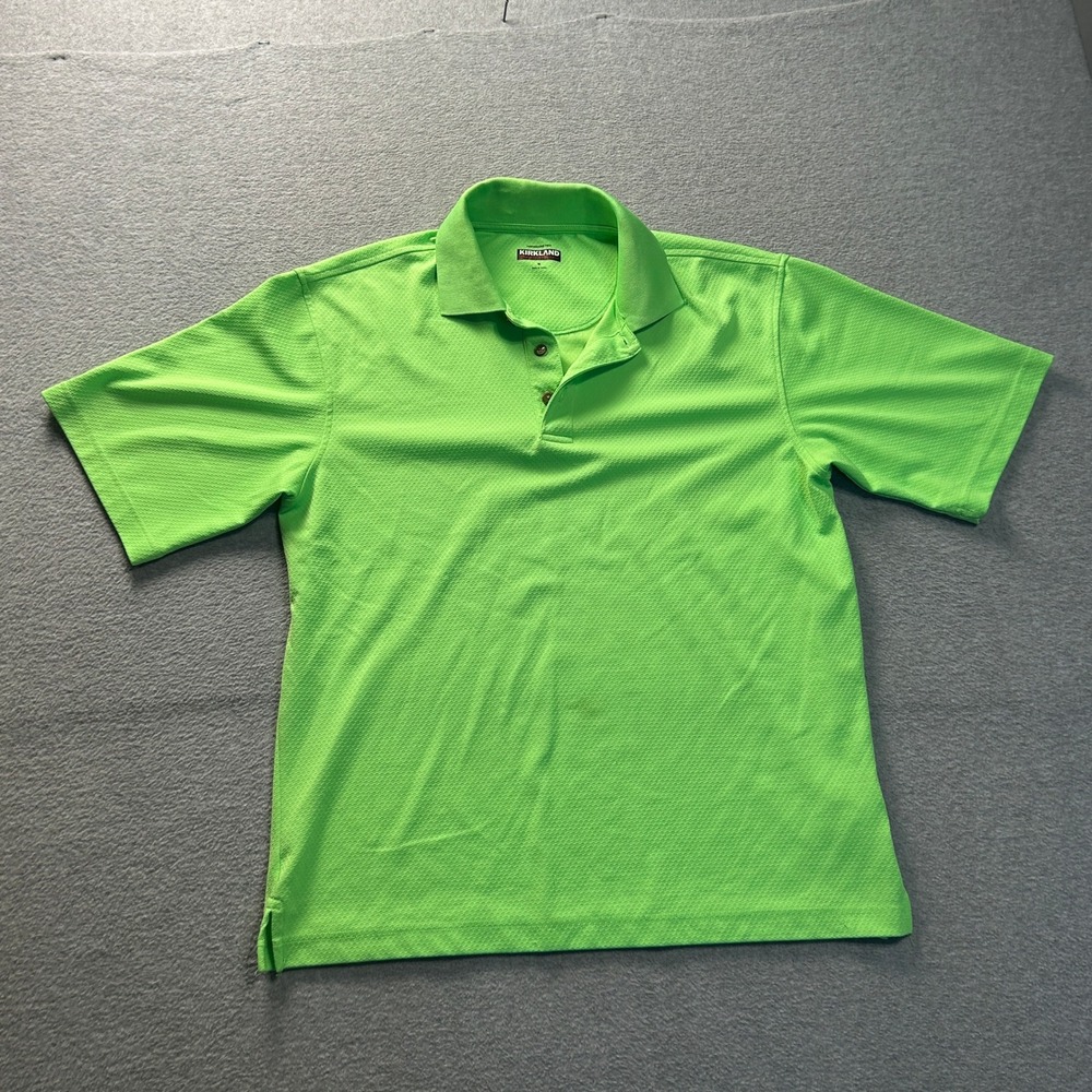 Kirkland Signature Golf Polo Mens Medium Lime Green Performance Athletic Shirt